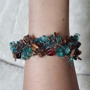 Vintage Handmade Stones and Beads Wired Bracelet, EUC